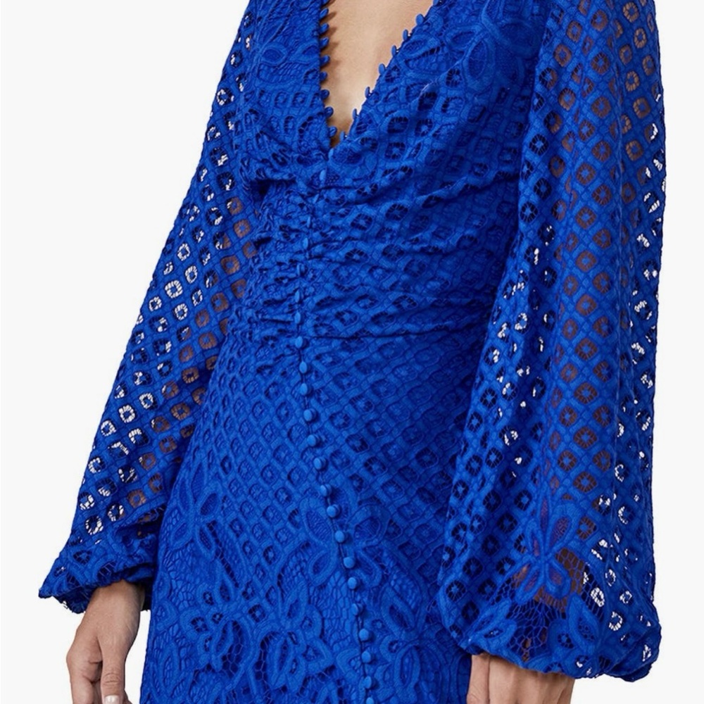 Bardot Blue Lace Long Sleeve Mini Dress